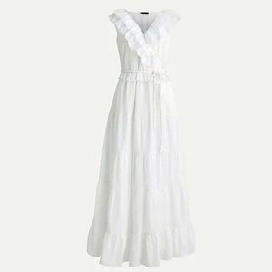 J.Crew White Ruffle-Front Maxi Dress With Braided Belt, Size 4